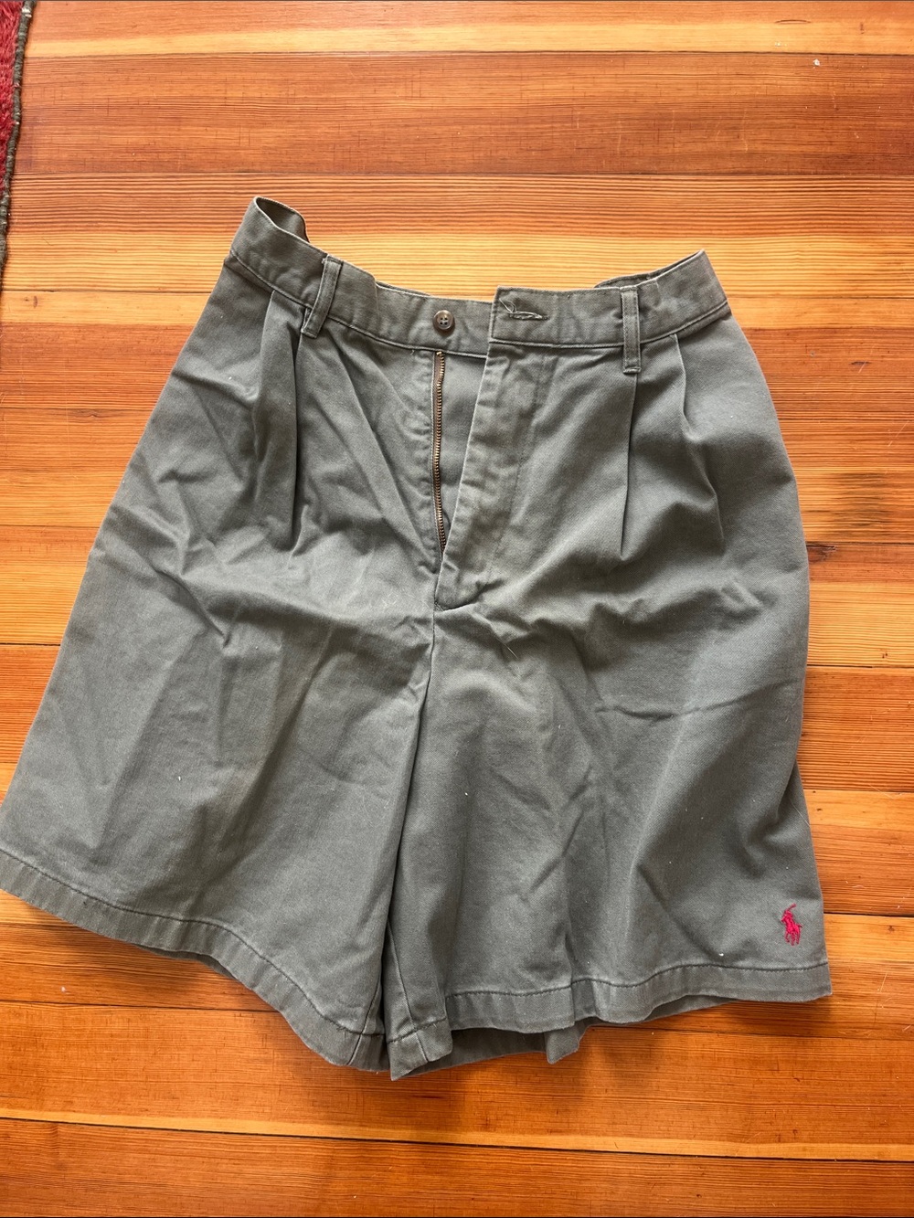 Ralph Lauren Olive Green Pleated High-Rise Shorts